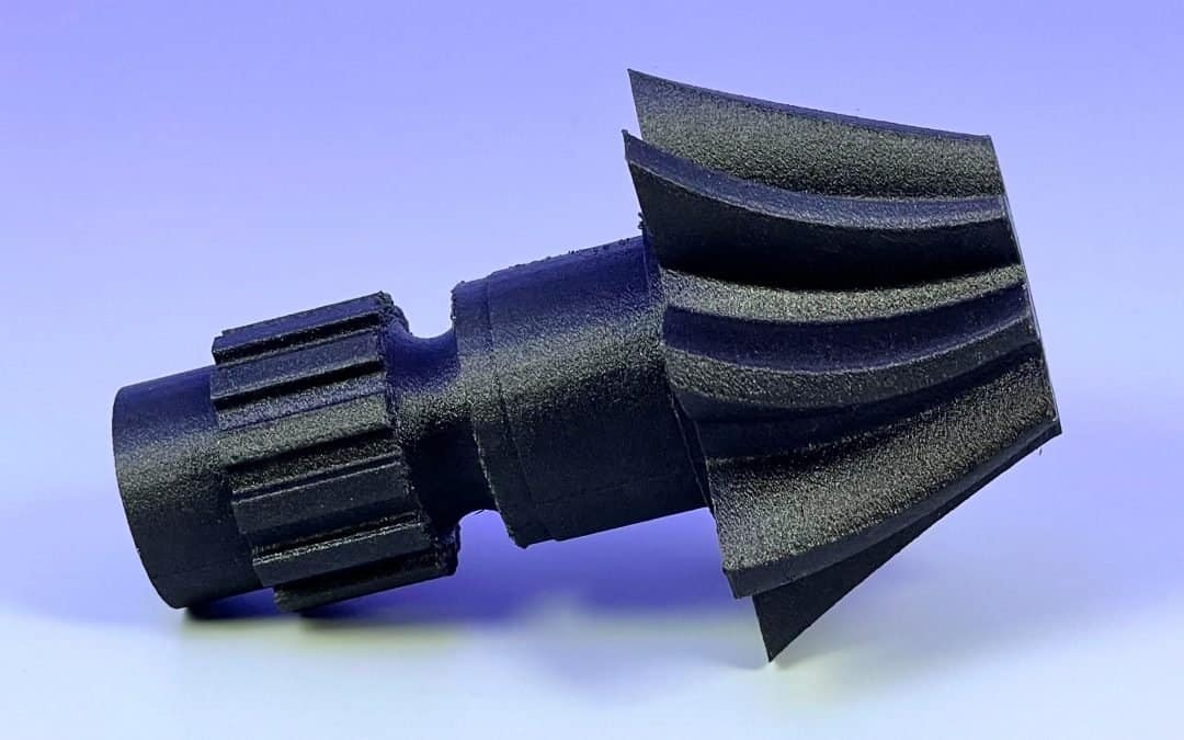 Fusion3 EDGE Sample Print: 3D Printed Helical Bevel Gear in Carbon Fiber Nylon